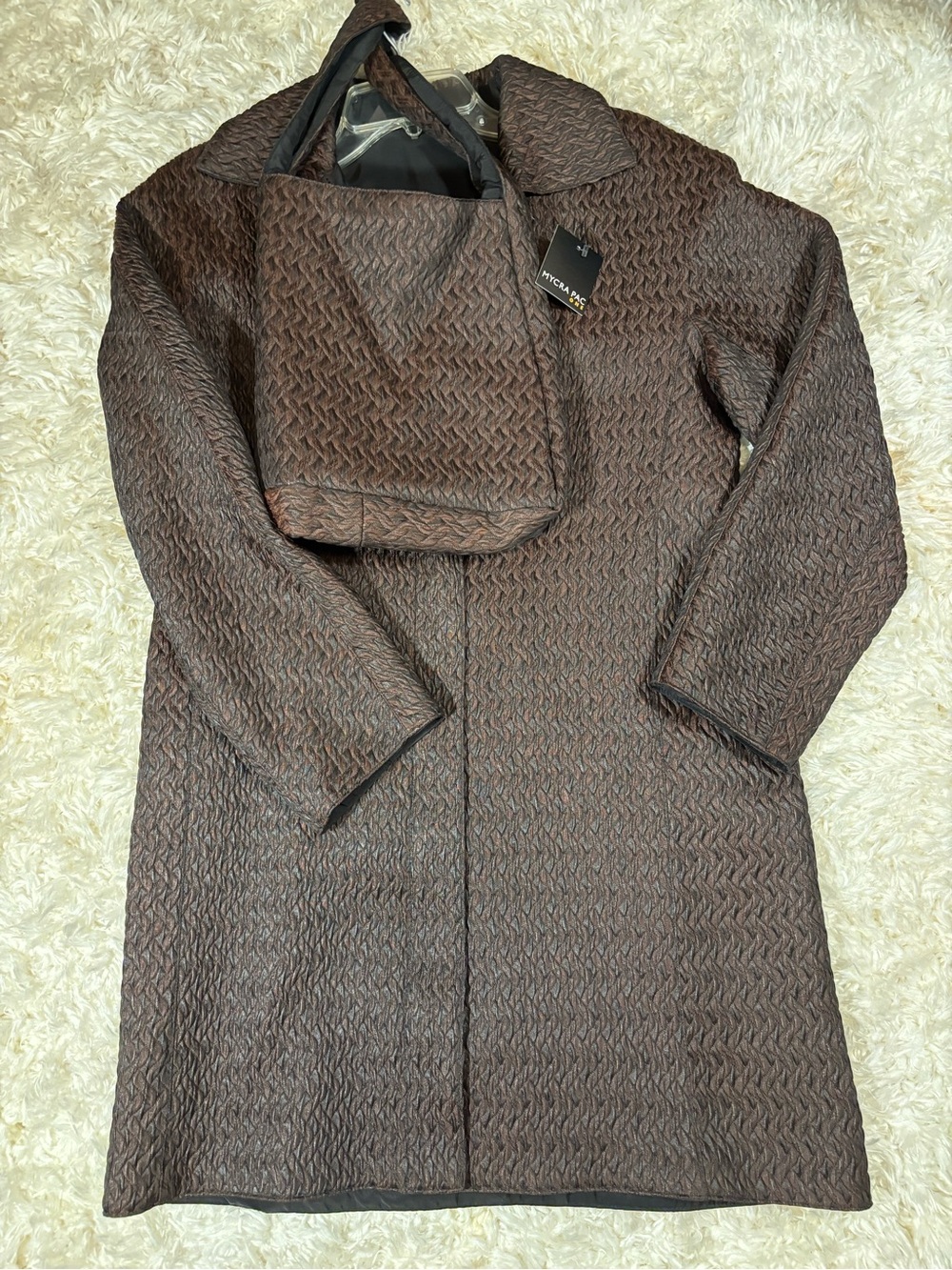 Mycra Pac Textured Long Trench Coat in Dark Brown/Reversible to Black-sz Medium